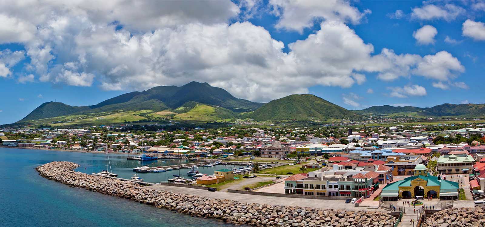 Aerial view of St Kitts seashore.