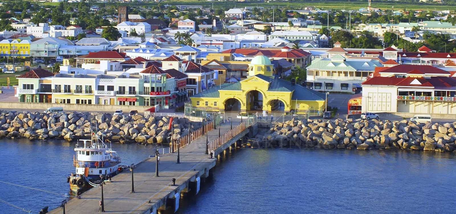 Aerial view of Basseterre, the capital of St Kitts and Nevis.