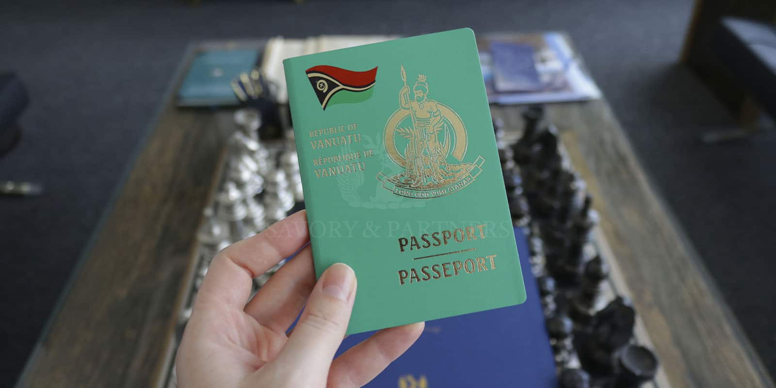 Vanuatu passport at Savory & Partners offices in Dubai.