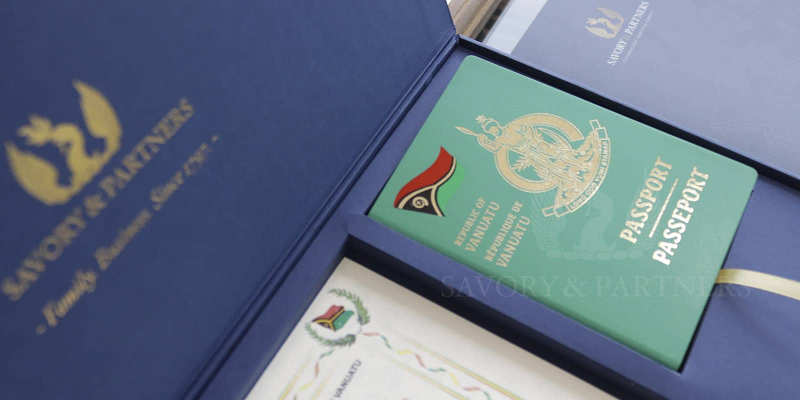 Vanuatu passport at Savory & Partners offices in Dubai