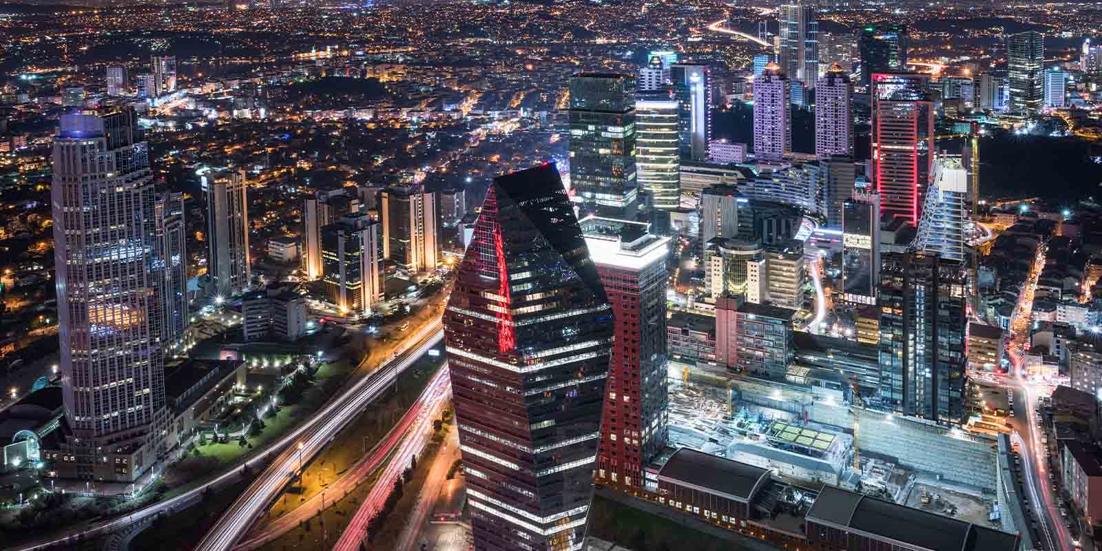 Aerial view of Istanbul city at night