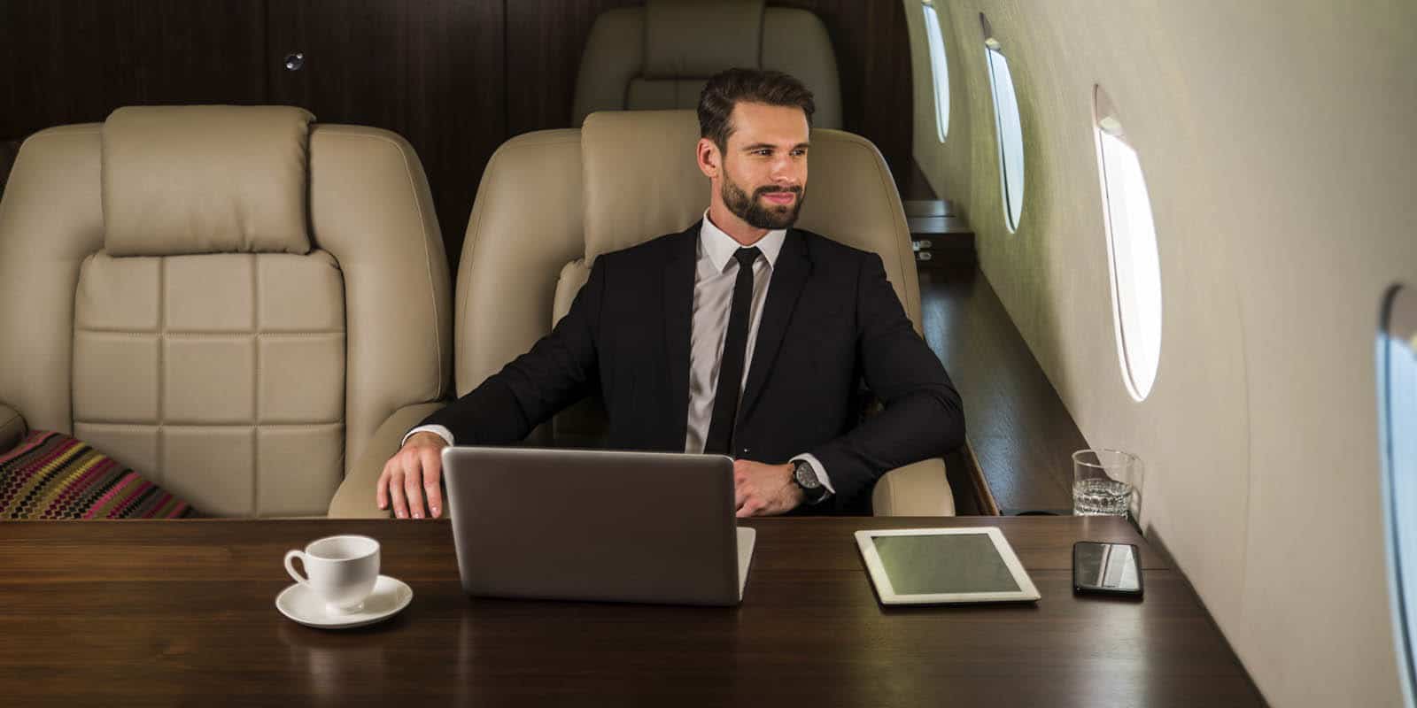 Economic citizen travelling in his private jet