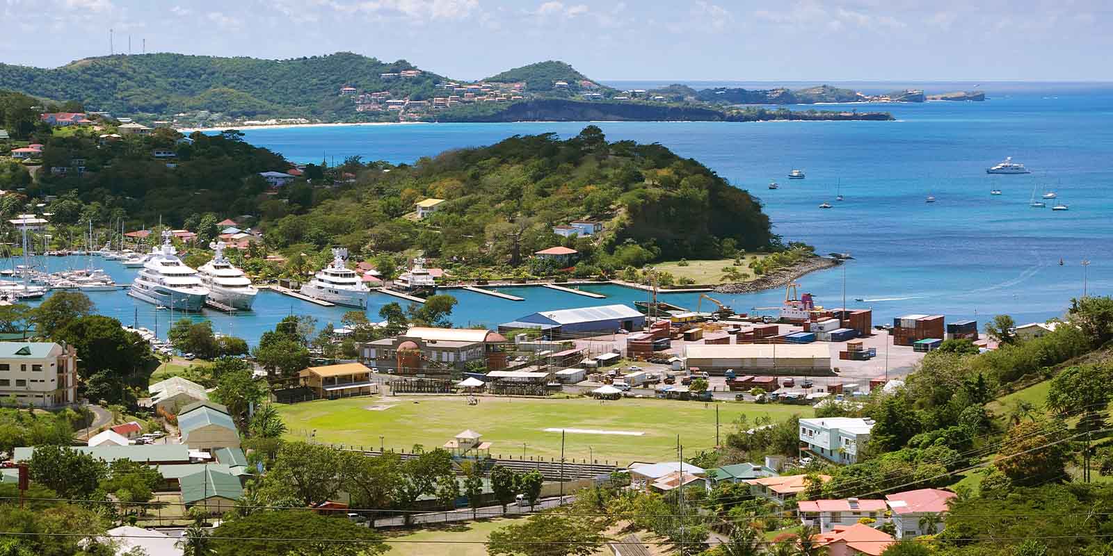 Aerial view of the Caribbean Island of Grenada.