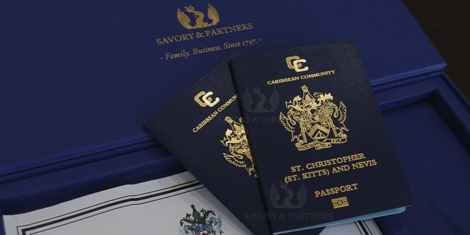 St Kitts and Nevis passports at Savory & Partners offices in Dubai.