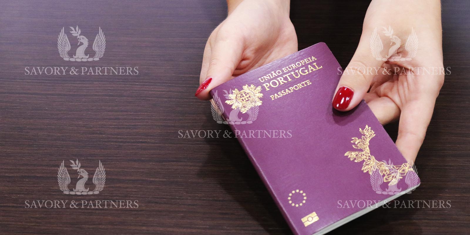 Portugal passport at Savory & Partners office in Dubai, UAE.